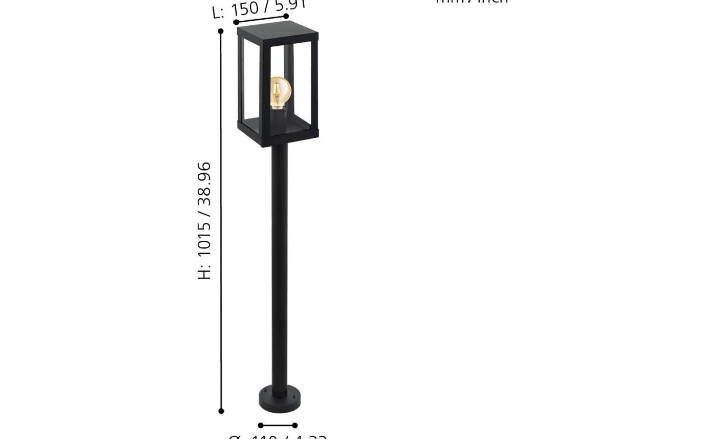 Alamonte Pollare 102cm Svart IP44