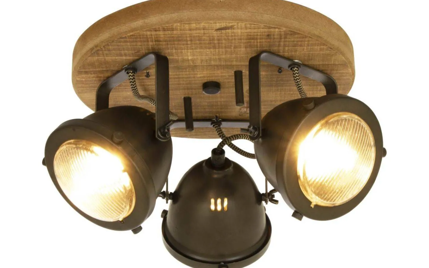 Aneta Alaska Takspotlight 31cm Järngrå/Trä* Runda Takspotlights|Takspot Med 3 Lampor