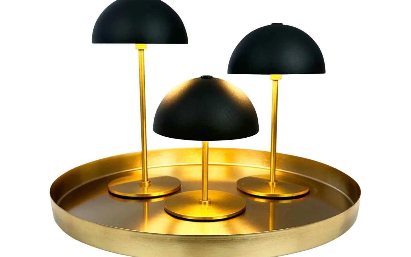 Dyberg Larsen Along Uppladdningsbar Bordslampa 12/20cm 3 styck + Bricka Svart/Mässing* Uppladdningsbara Lampor Inomhus