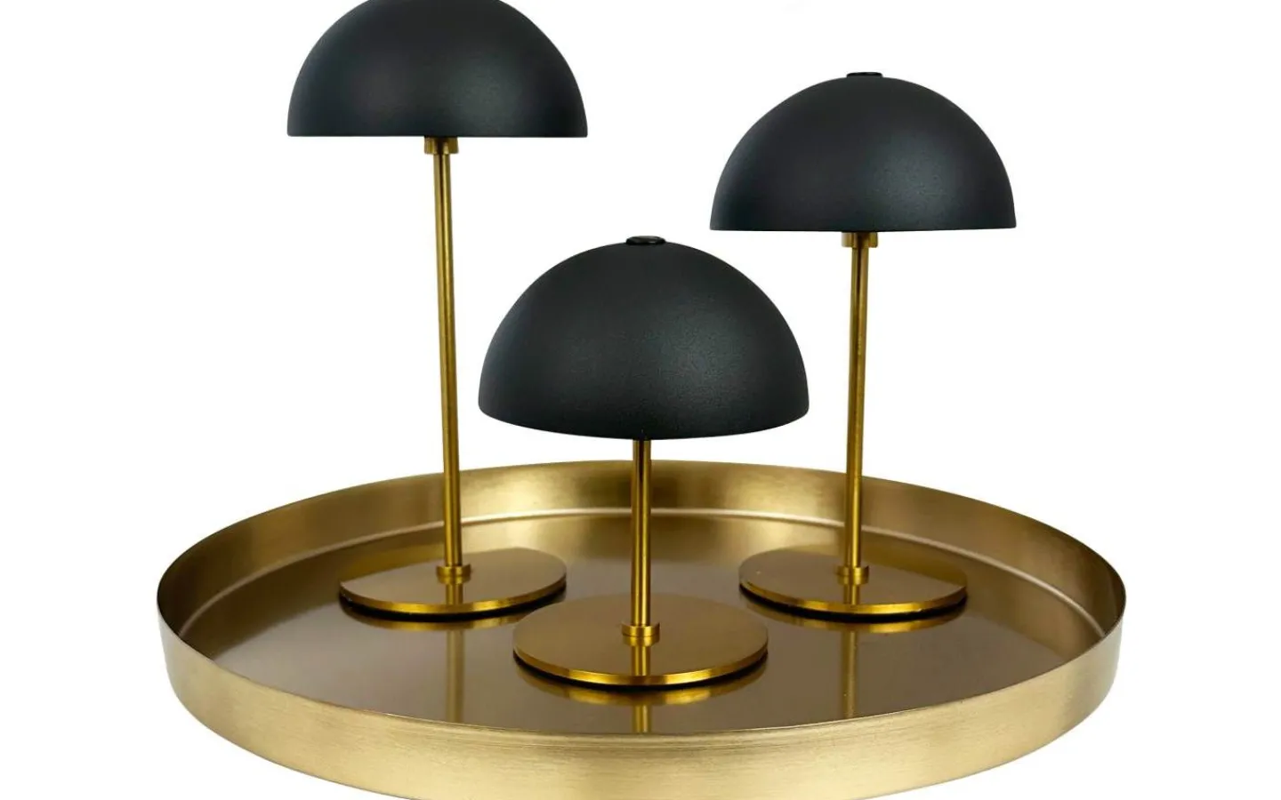 Dyberg Larsen Along Uppladdningsbar Bordslampa 12/20cm 3 styck + Bricka Svart/Mässing* Uppladdningsbara Lampor Inomhus