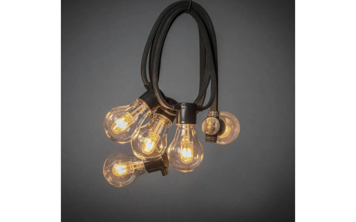 Konstsmide Ambrose Ljusslinga 4,5m 10L Svart/Amber Flatkabel IP44* Partyslingor Utomhus 230V|Partyslingor Utomhus 230V