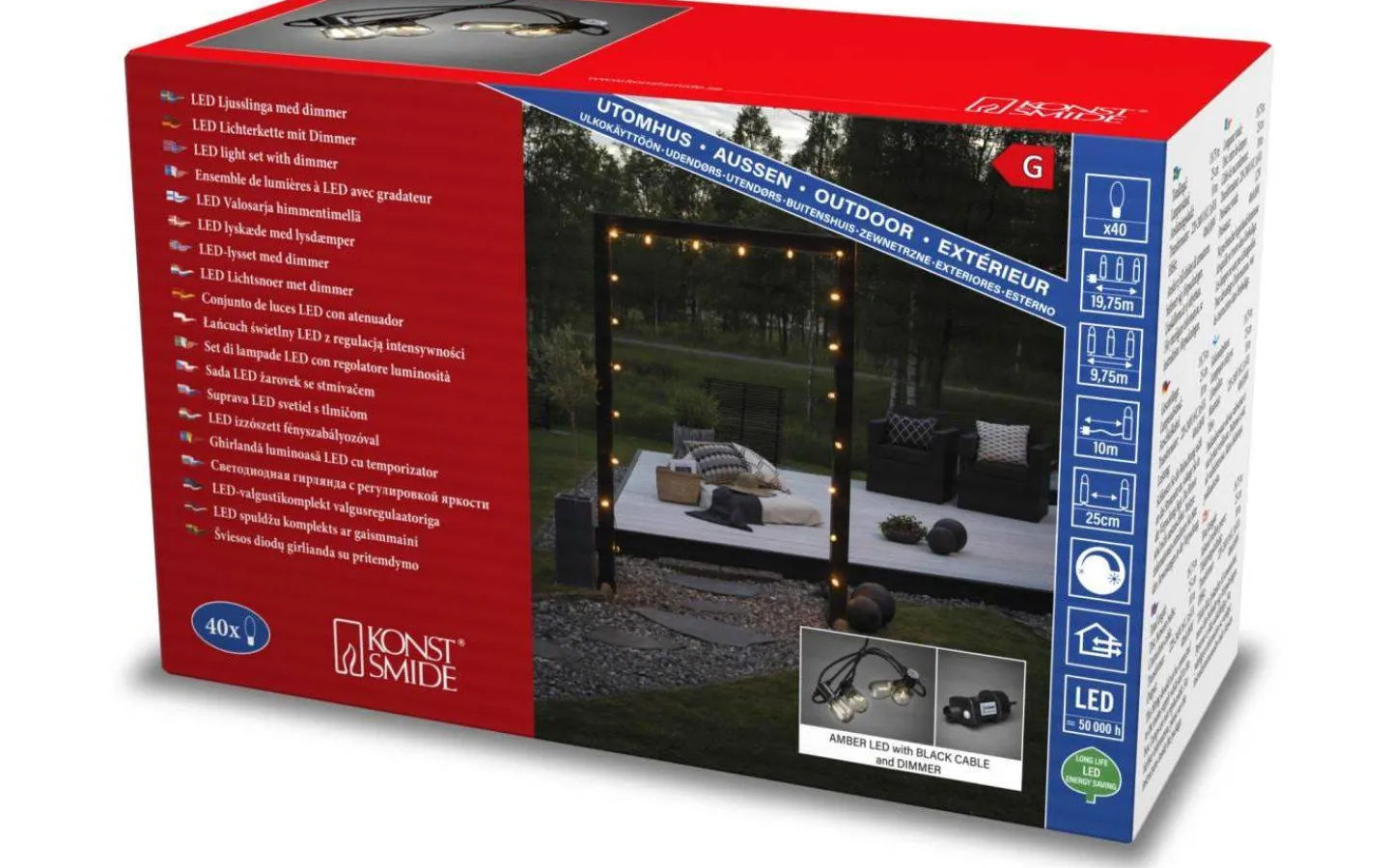 Konstsmide Amedig Ljusslinga 9,75m 40L Oval Amber IP44* Partyslingor Utomhus 230V|Partyslingor Utomhus 230V