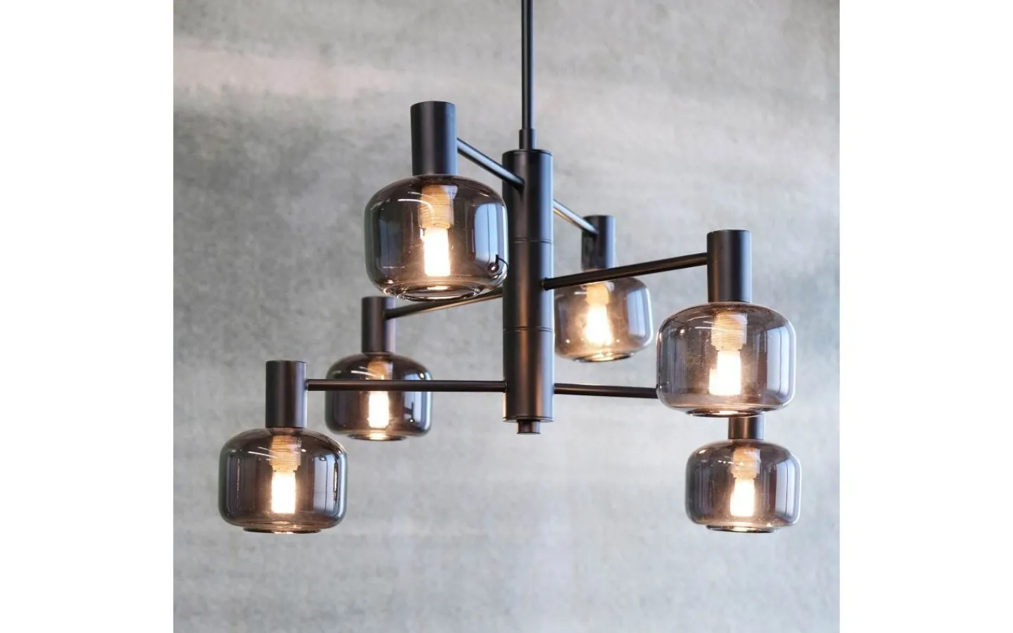 Dyberg Larsen Arp Takkrona 50cm 6 Kupor Svart/Rök* Stora Taklampor Ø50-69 Cm