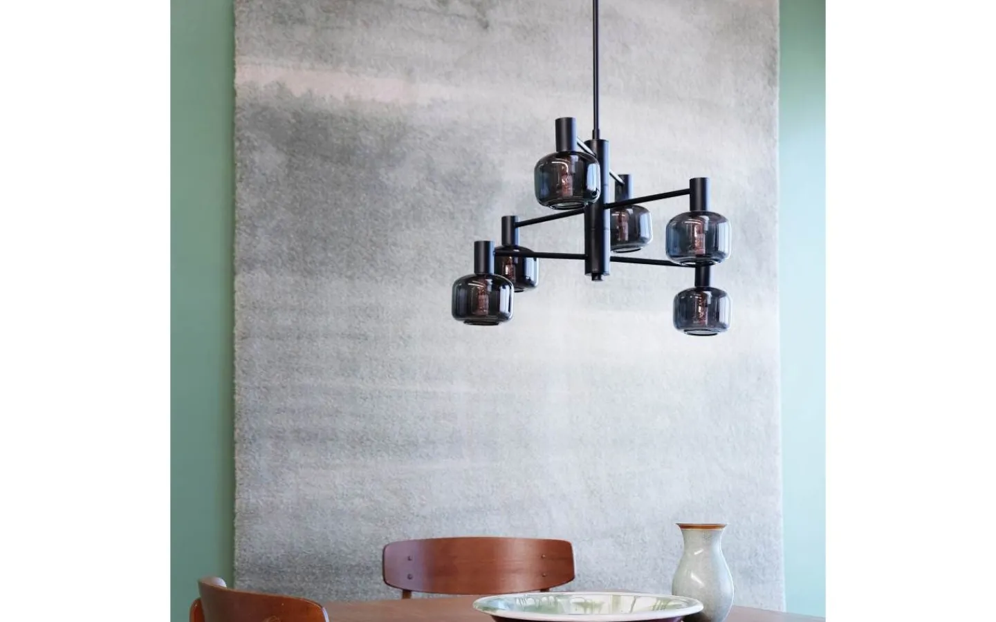 Dyberg Larsen Arp Takkrona 50cm 6 Kupor Svart/Rök* Stora Taklampor Ø50-69 Cm