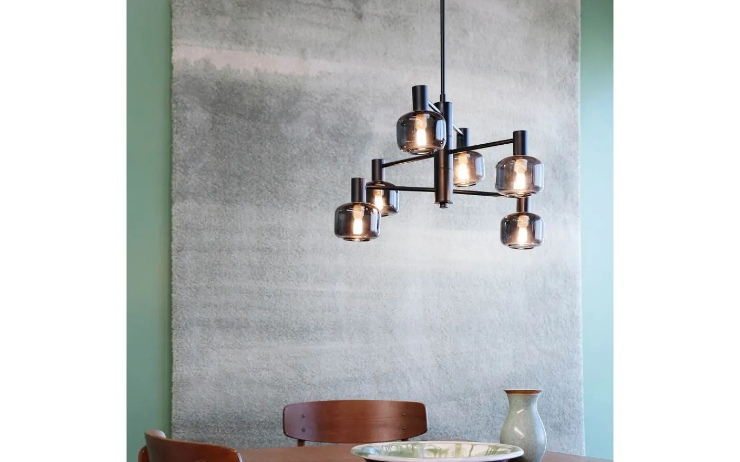 Dyberg Larsen Arp Takkrona 50cm 6 Kupor Svart/Rök* Stora Taklampor Ø50-69 Cm