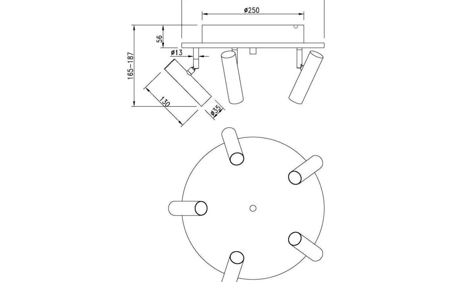 Hall & Trappa|Runda Takspotlights<Aneta Artic Takspotligt 40cm LED 5x6W 3000K Matt Mässing