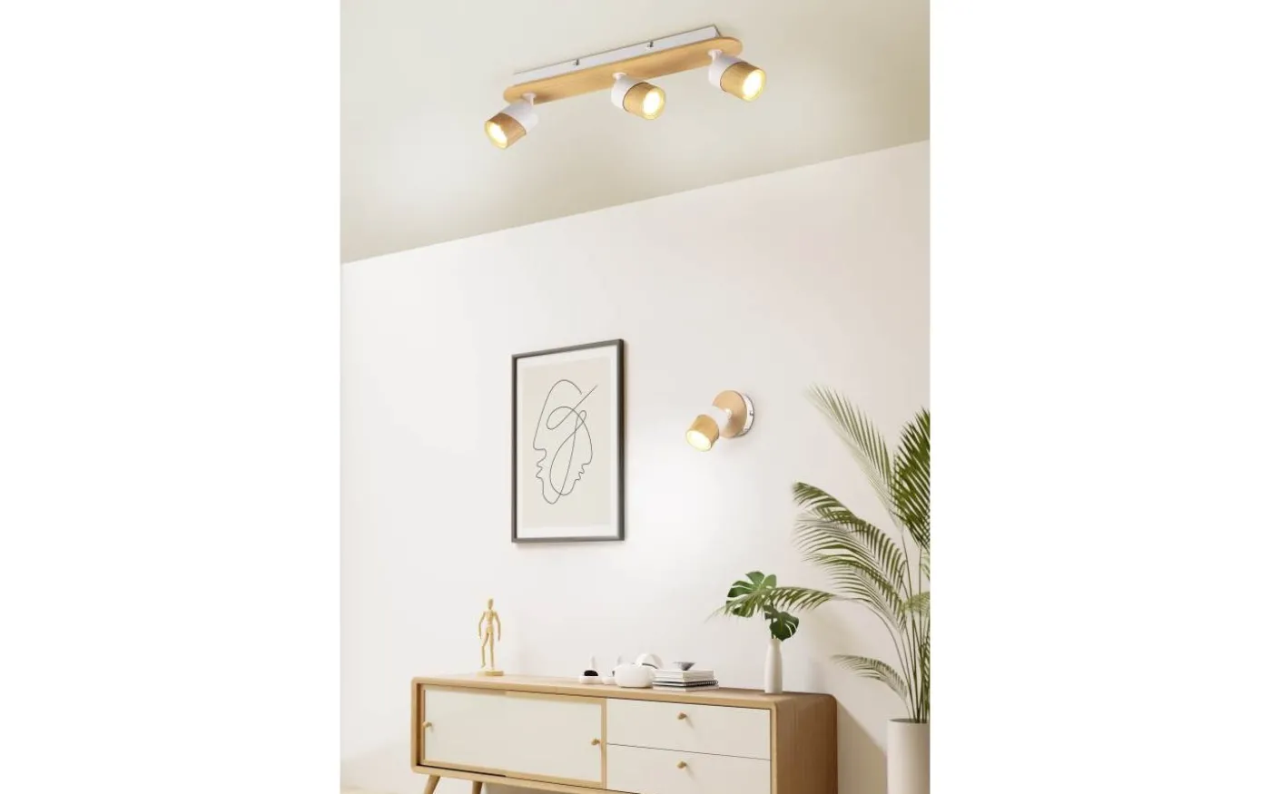 Aruni Spotlight 3-delad GU10 trä/matt vit