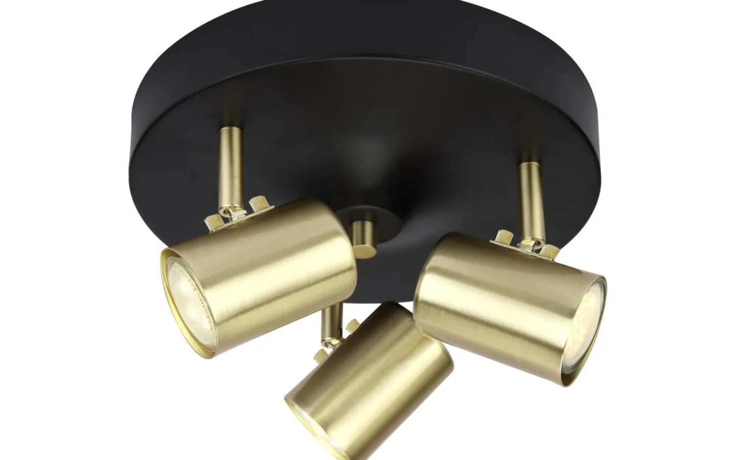 Aneta Balder Takspotlight 25cm Svart/Matt Mässing* Runda Takspotlights|Takspot Med 3 Lampor