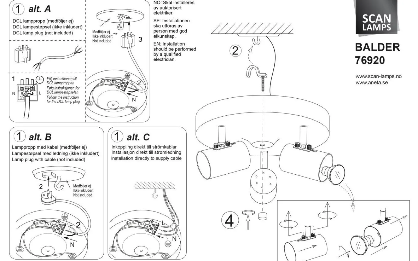 Aneta Balder Takspotlight 25cm Svart/Matt Mässing* Runda Takspotlights|Takspot Med 3 Lampor