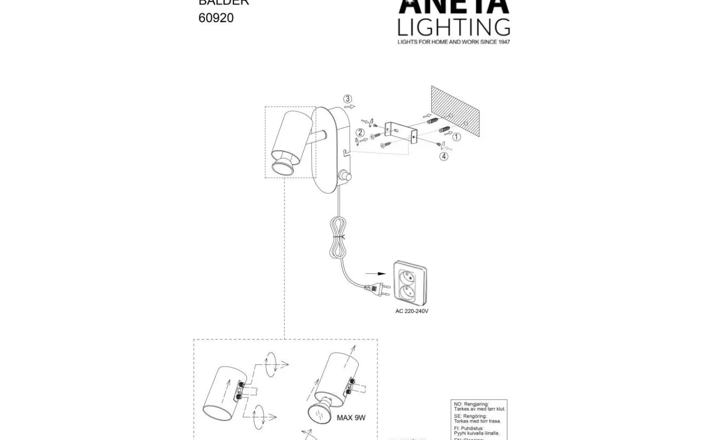 Aneta Balder Vägglampa Vit/Krom* Läslampor