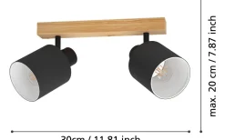 Eglo Batallas Takspotlight 30cm Svart* Avlånga Takspotlights|Takspot Med 2 Lampor