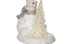 Batteridriven Juldekoration Sittandes Isbjörn med Gran Vit