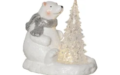 Batteridriven Juldekoration Sittandes Isbjörn med Gran Vit
