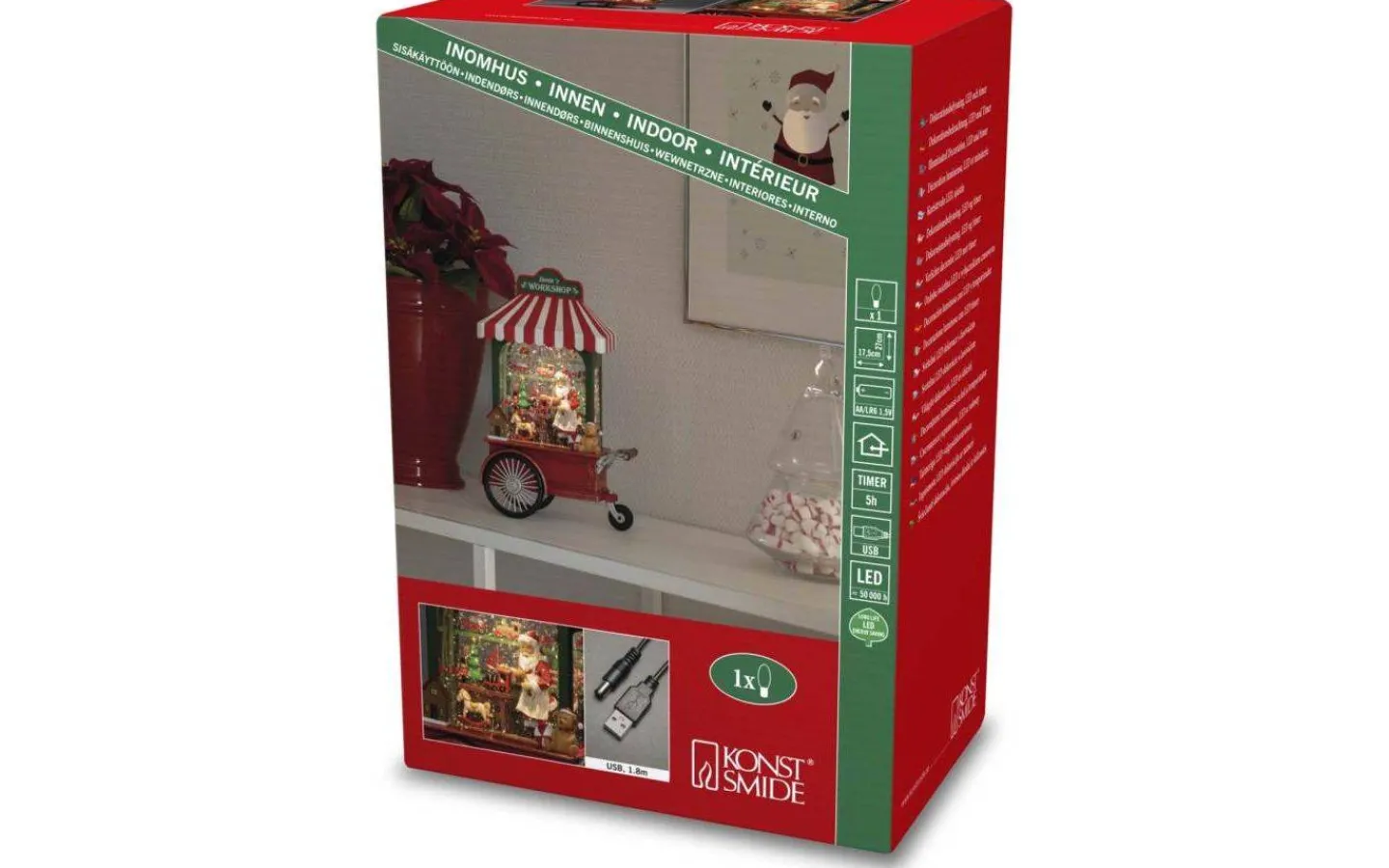 Konstsmide Batteridriven Juldekoration Vagn med Tomte* Vattenfyllda Lyktor