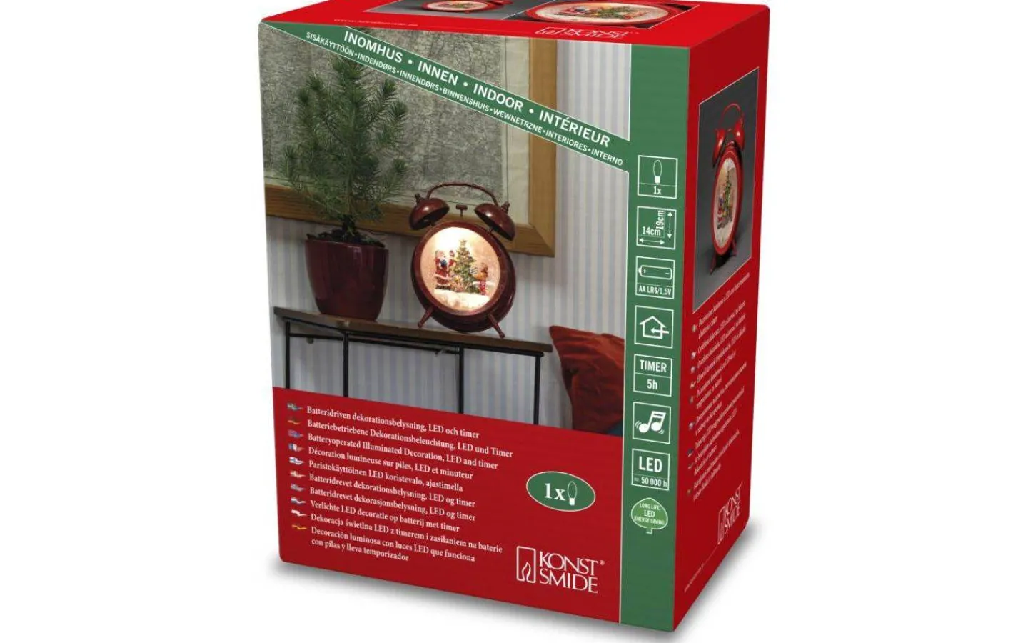 Vattenfyllda Lyktor<Konstsmide Batteridriven Juldekoration Väckarklocka med Tomte