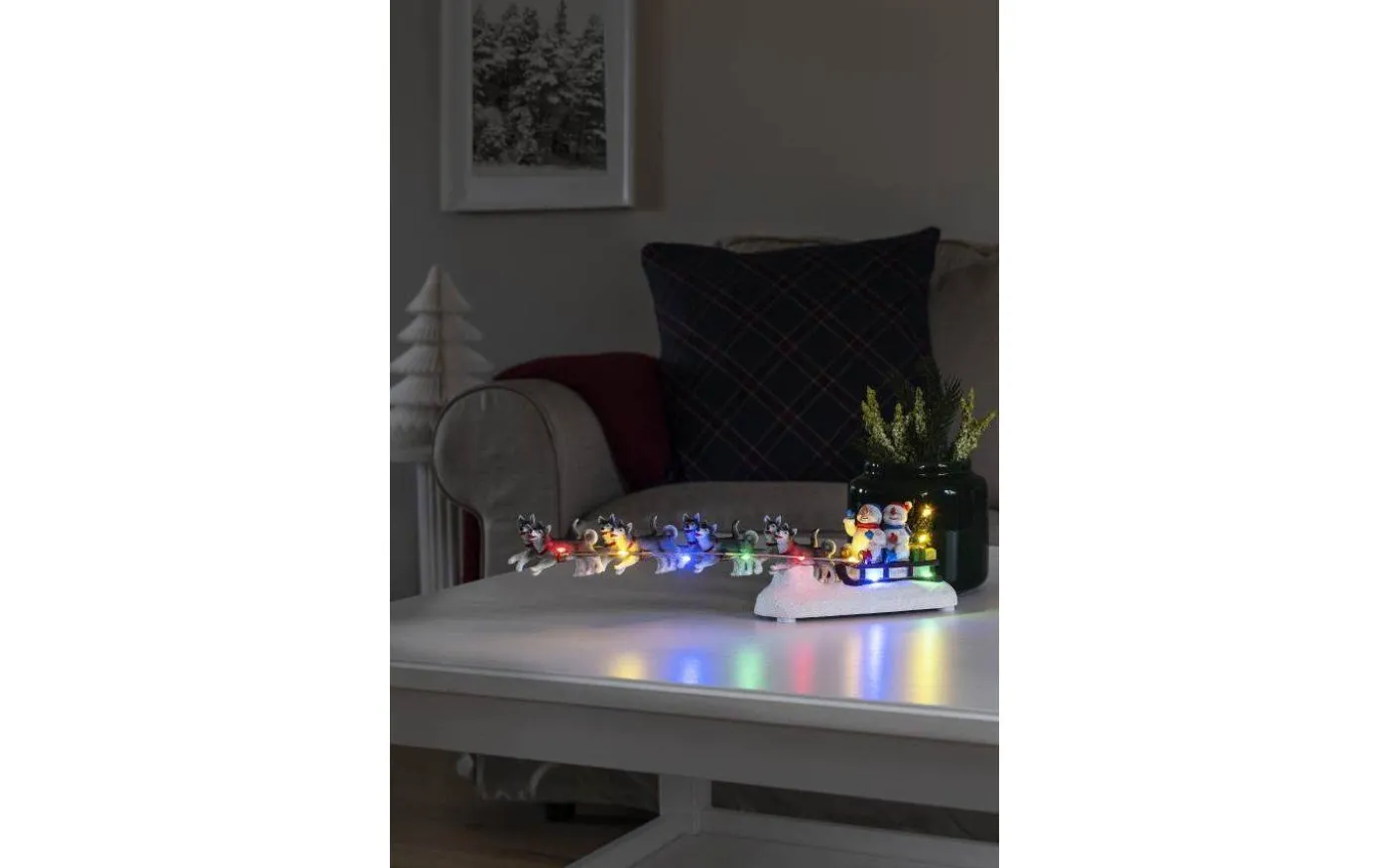 Batteridriven Juldekoration Snögubbar i Släde Multi