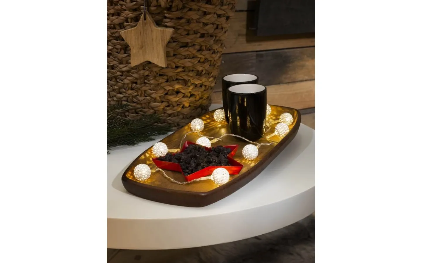 Batteri Julpynt Inomhus<Konstsmide Batteridriven Ljusslinga 90cm Metallbollar, Vit