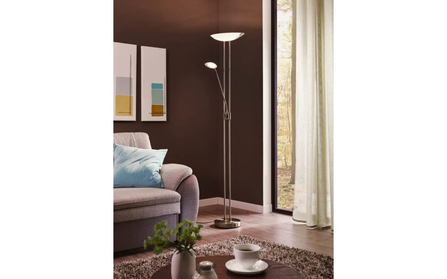 Eglo Baya Golvlampa 180cm LED 3000K 2,5+20W Matt Nickel* Uplight|Golvläslampor