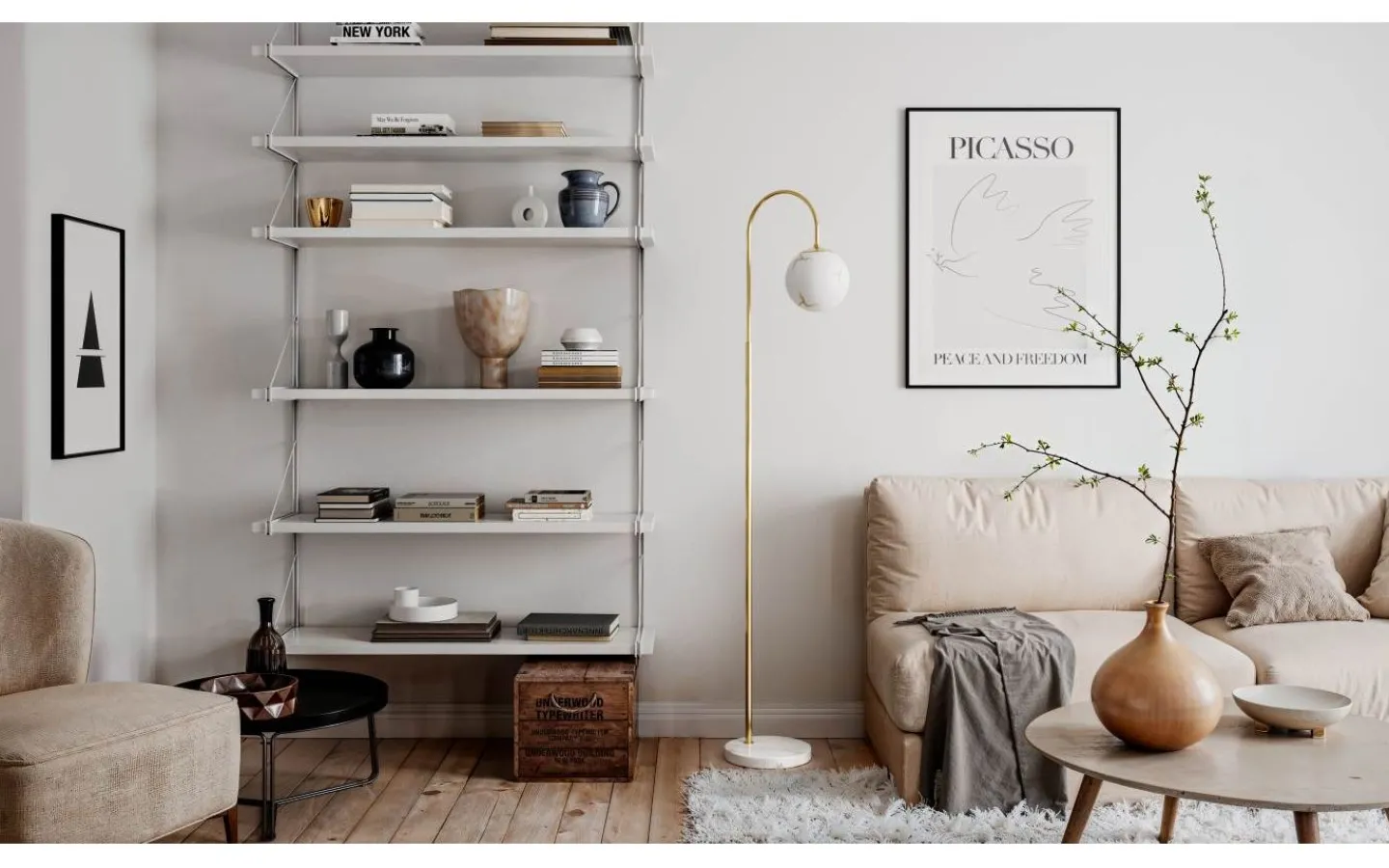 By Rydens Bellagio Golvlampa 163cm Mässing/Vit* Golvlampor