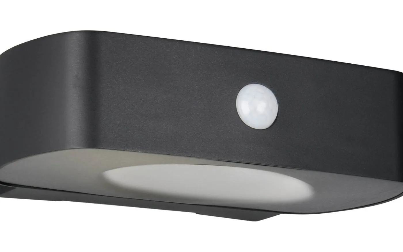 Bilbao hybrid solcellsdriven Vägglampa LED svart uppladdningsbar rörelse- och skymningssensor 4000K IP44