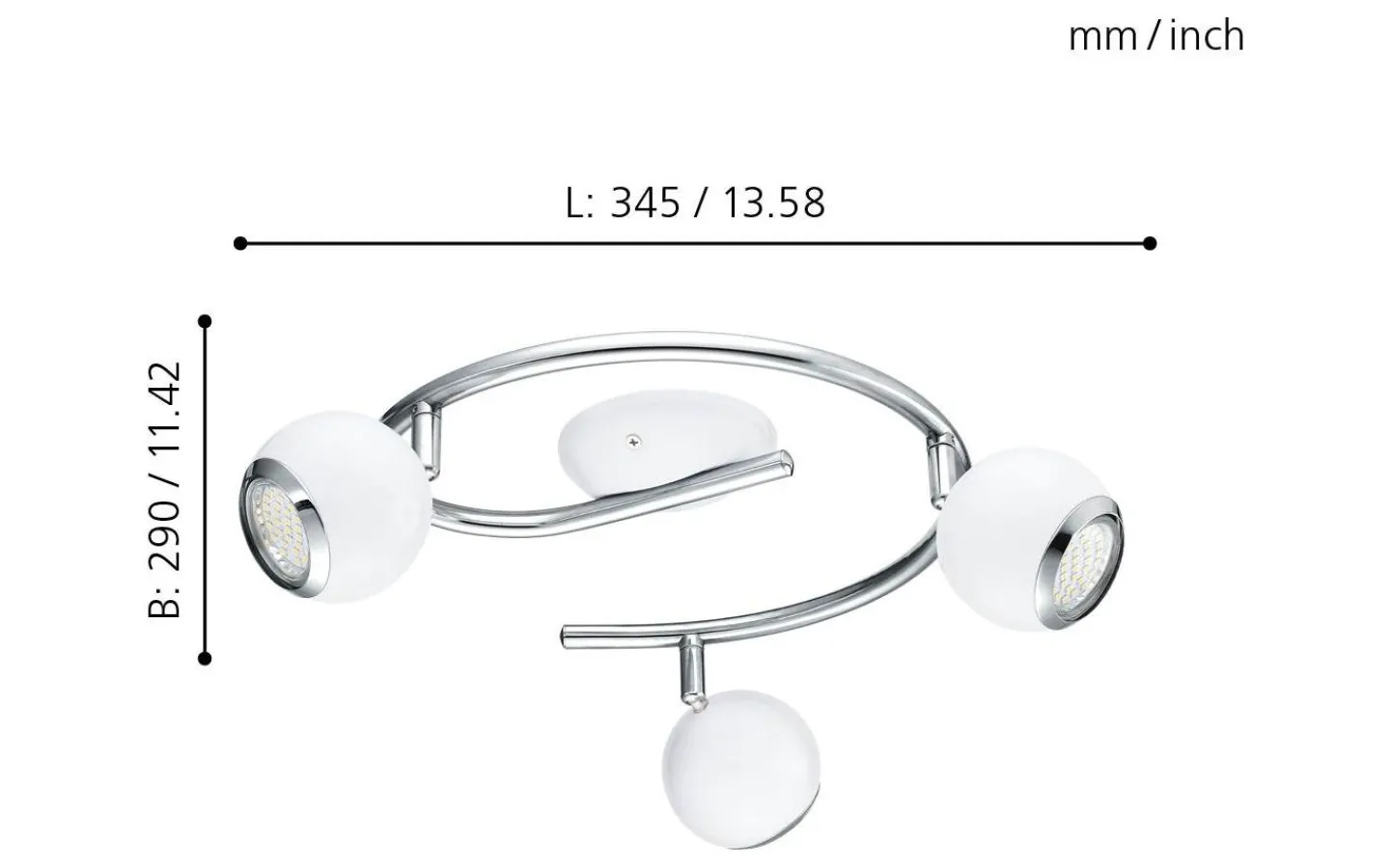 Eglo Bimeda Takspotlight 29cm GU10 LED 3000K 3x2,8W Vit* Runda Takspotlights|Takspot Med 3 Lampor