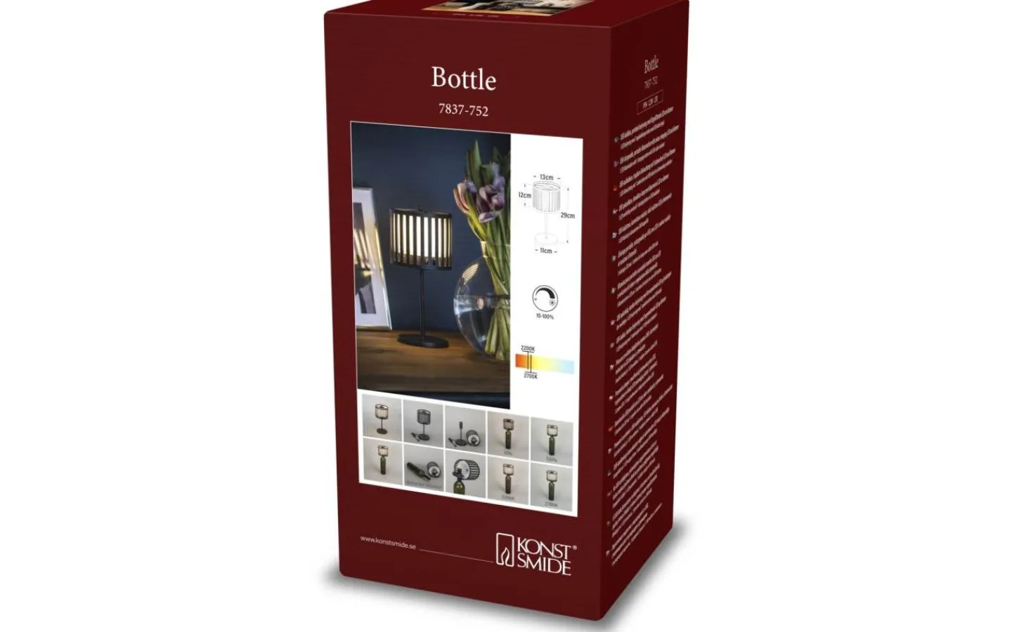 Konstsmide Bottle Uppladdningsbar Bordslampa LED 28cm Svart IP54* Uppladdningsbara Lampor Utomhus|Uppladdningsbara Lampor Utomhus