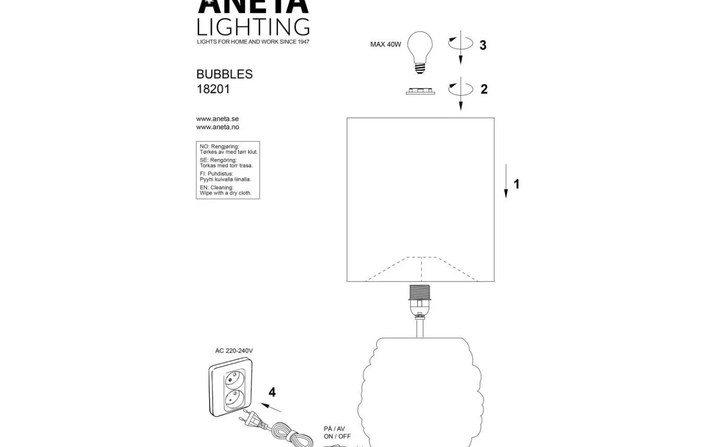 Aneta Bubbles Bordslampa 49cm Naturvit* Bordslampor