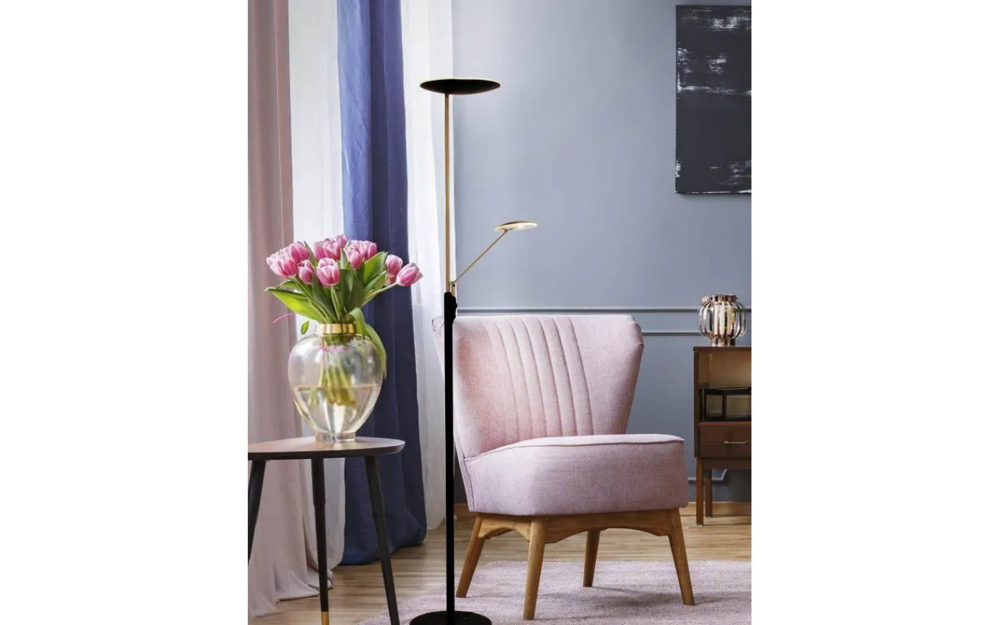 Aneta Cadiz Golvlampa 186cm LED 28W+5W 3000K Svart/Mässing* Uplight|Golvläslampor