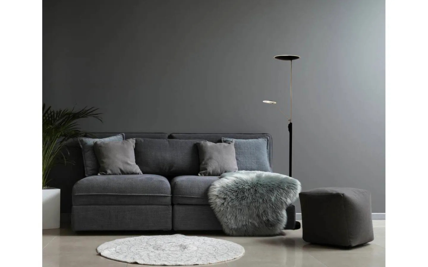 Aneta Cadiz Golvlampa 186cm LED 28W+5W 3000K Svart/Mässing* Uplight|Golvläslampor