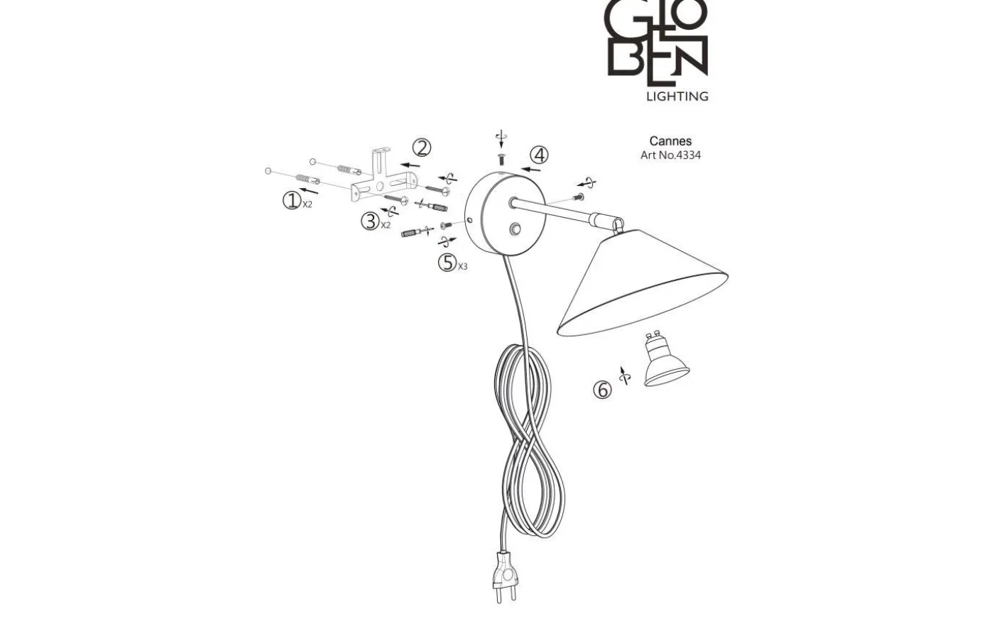 Cannes Vägglampa 20cm Svart