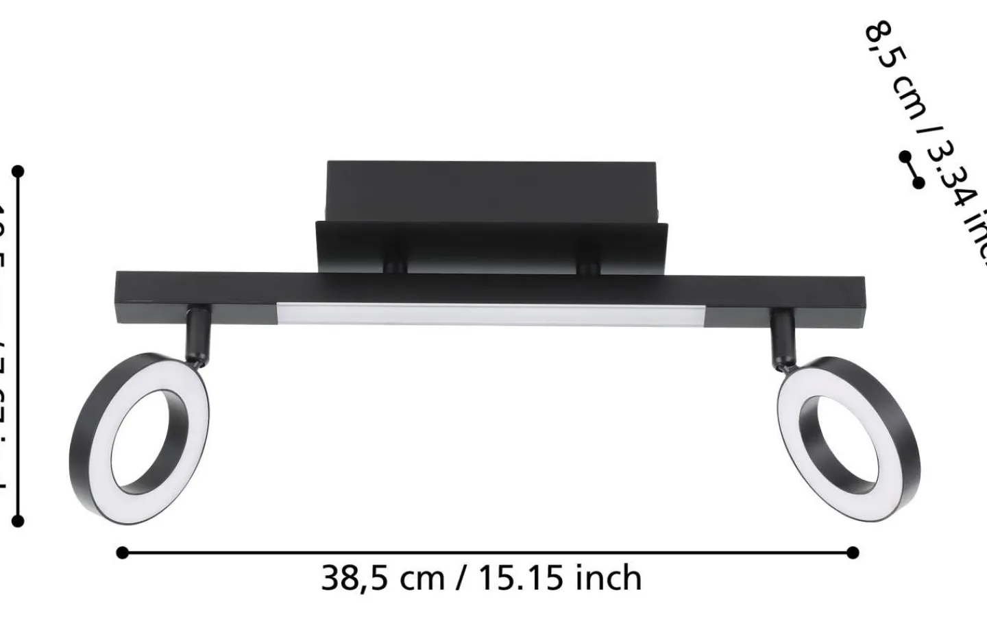 Avlånga Takspotlights|Takspot Med 2 Lampor<Eglo Cardillio 2 Takspotlight 39cm LED 3000K 2x3,2W + 3,3W Svart