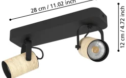 Avlånga Takspotlights|Takspot Med 2 Lampor<Eglo Cayuca Takspotlight 28cm GU10 LED 3000K 2x3W Svart