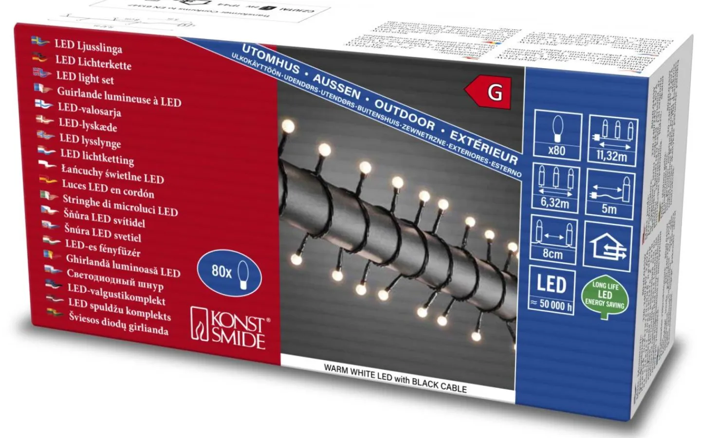 Konstsmide Cherry Ljusslinga 6,3m Varmvit IP44* Korta Ljusslingor (1-10M)|Ljusslingor Utomhus