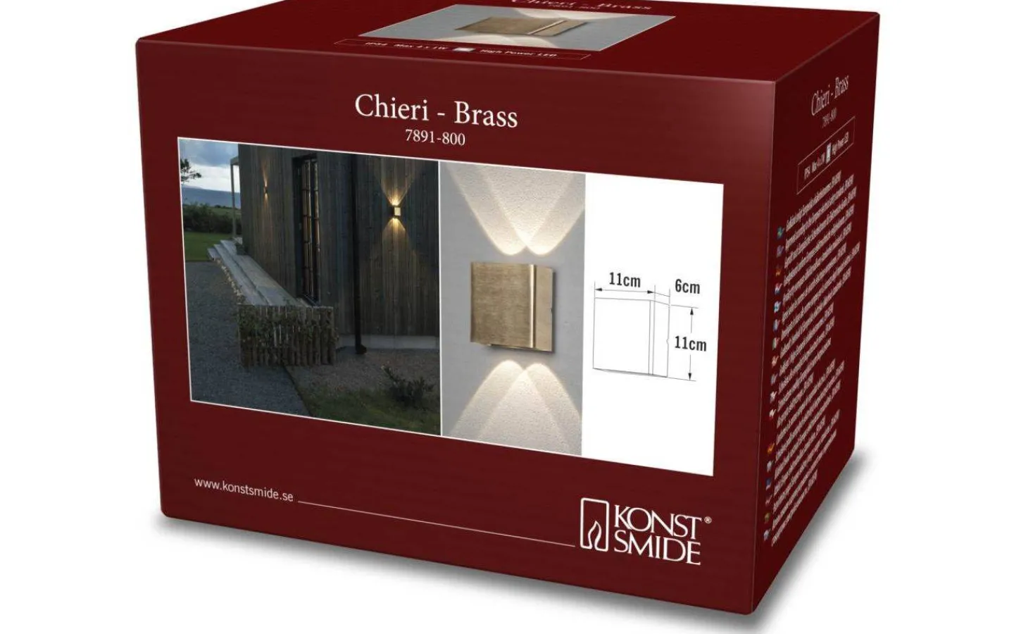 Konstsmide Chieri Vägglampa LED 3000K 2x2W Mässing IP54* Kustnära Belysning|Upp & Nedljus Lampor