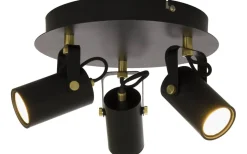 Aneta Cilindro Takspotlight 29cm LED 3x6W 3000K Svart/Matt Mässing* Hall & Trappa|Runda Takspotlights