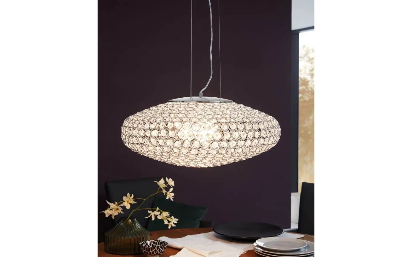 Kristallampor<Eglo Clemente Taklampa Kristall 54cm Krom