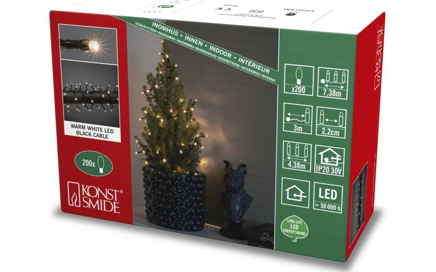 Korta Ljusslingor (1-10M)|Clusterslingor<Konstsmide Clusterslinga 4,38m Varmvit Inomhus