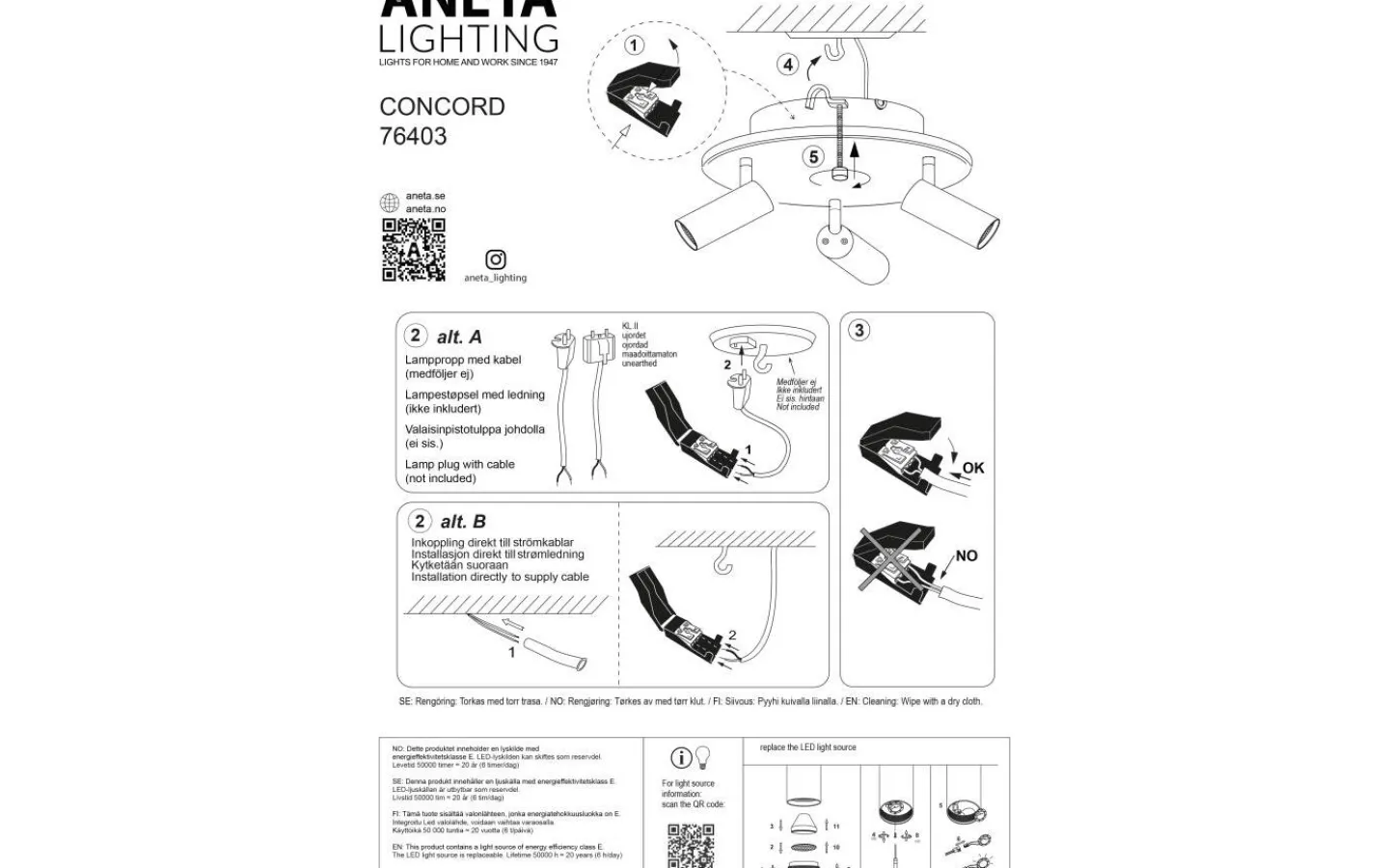 Aneta Concord Takspotlight 34cm LED 3x7W 3000K Vit* Runda Takspotlights|Takspot Med 3 Lampor