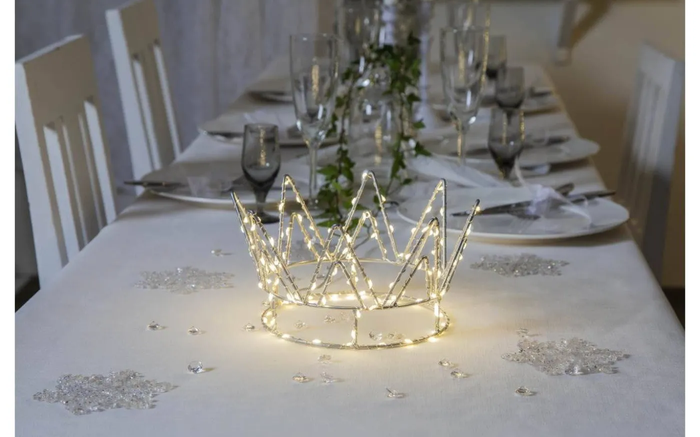 Crown Batteridriven Bordsdekoration 12cm Silver