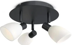 Runda Takspotlights|Takspot Med 3 Lampor<Herstal Cut Takspotlight 31,5cm Svart/Opalglas