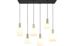 Trio Lighting Diva Takpendel 6-delad E27 matt mässing/vit* Avlånga Taklampor