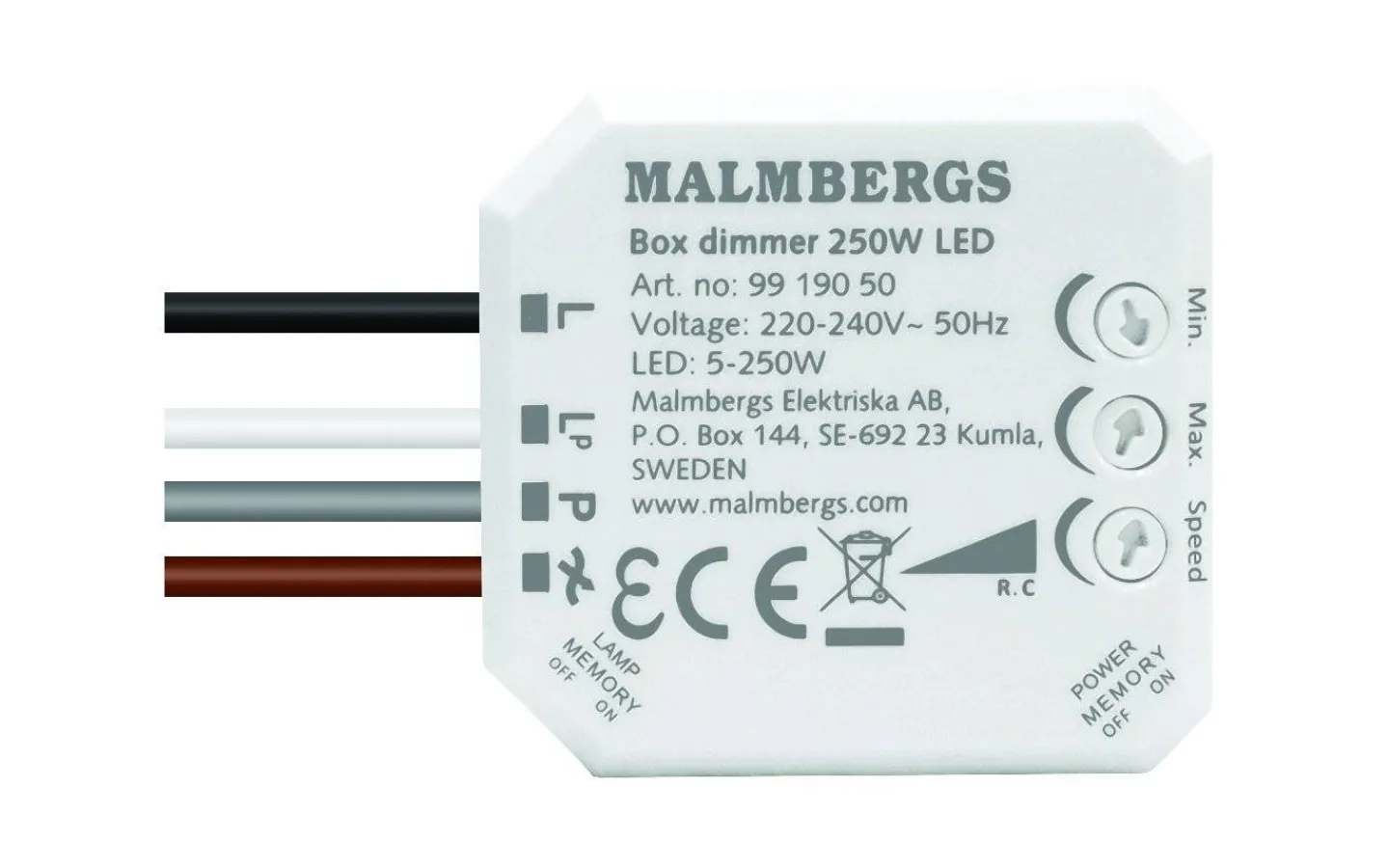 Cee,Skarvkabel,Central,Dimmrar<Malmbergs Dosdimmer utan nolla, 5-250W LED