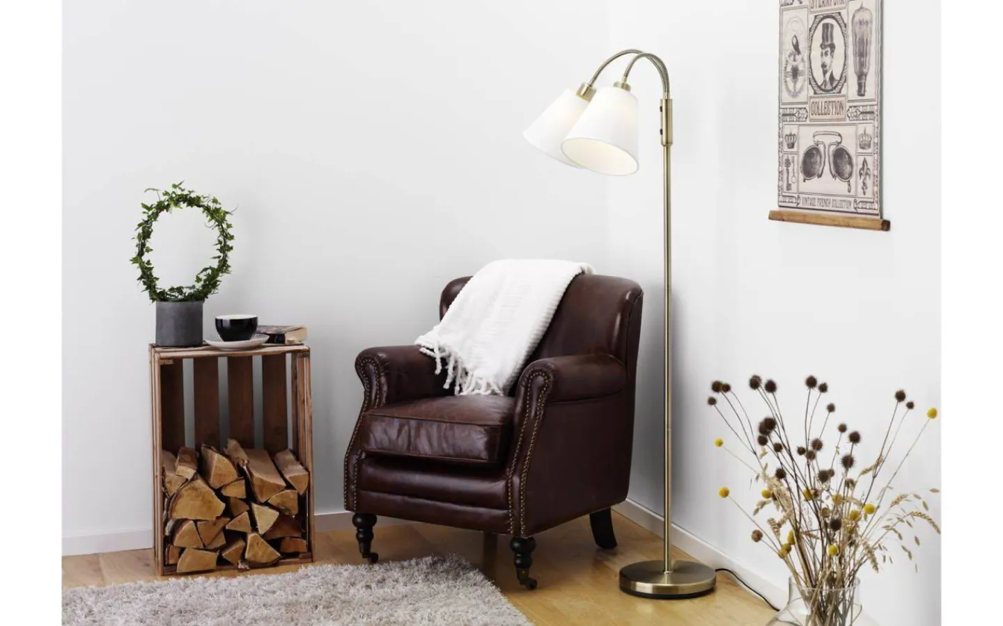 Cottex Duett 2L Golvlampa 140cm Antik/Vit* Vardagsrum|Golvläslampor