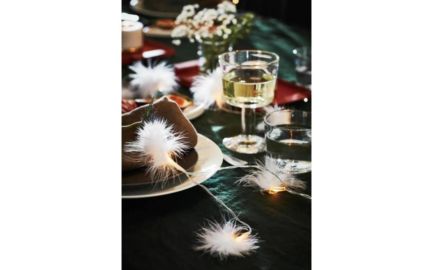 Dun Batteridriven Ljusslinga Fjädrar LED Vit