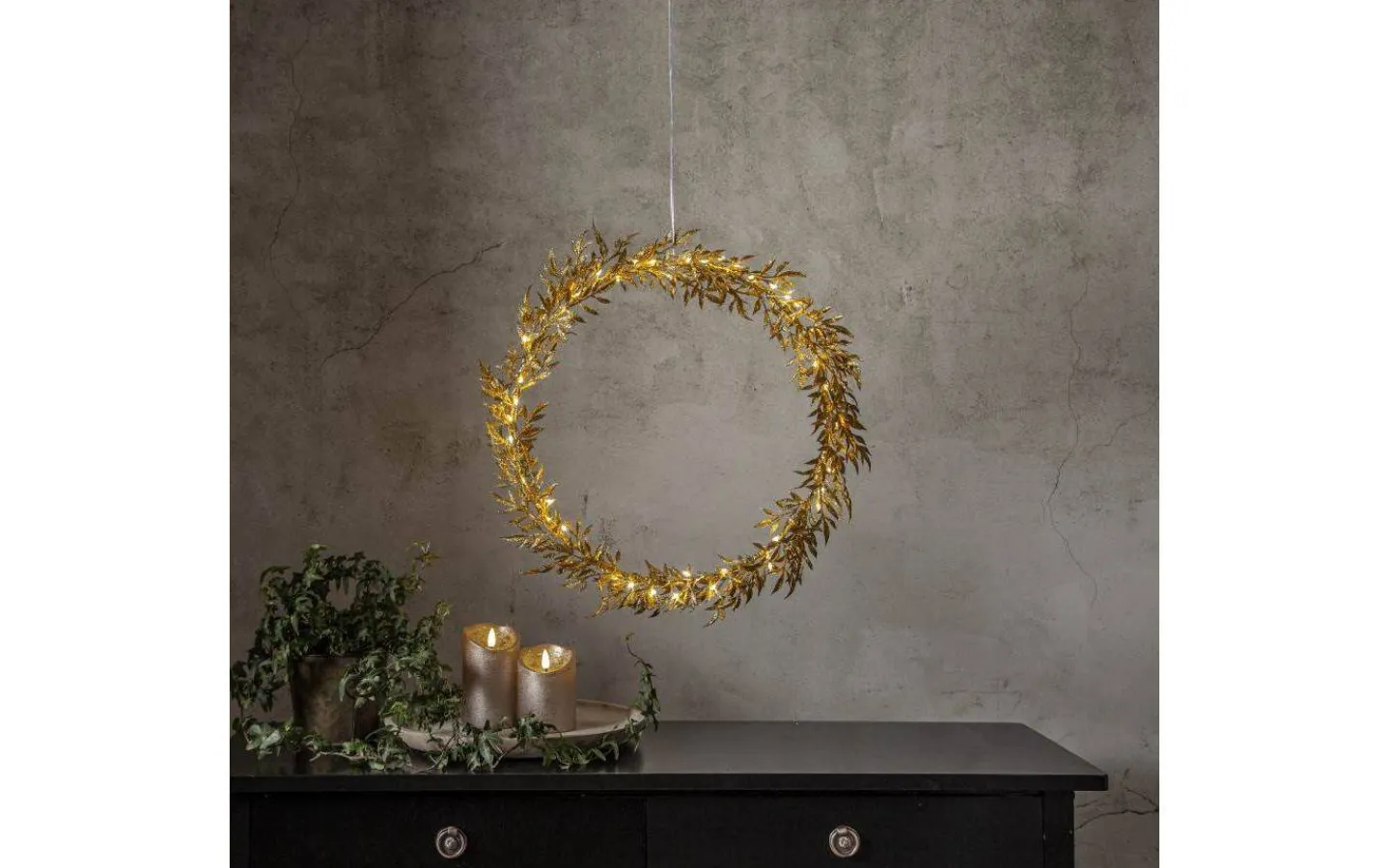 Kransar|Batteri Julpynt Inomhus<Star Trading Elegant Batteridriven Krans 44cm Mässing/Guld