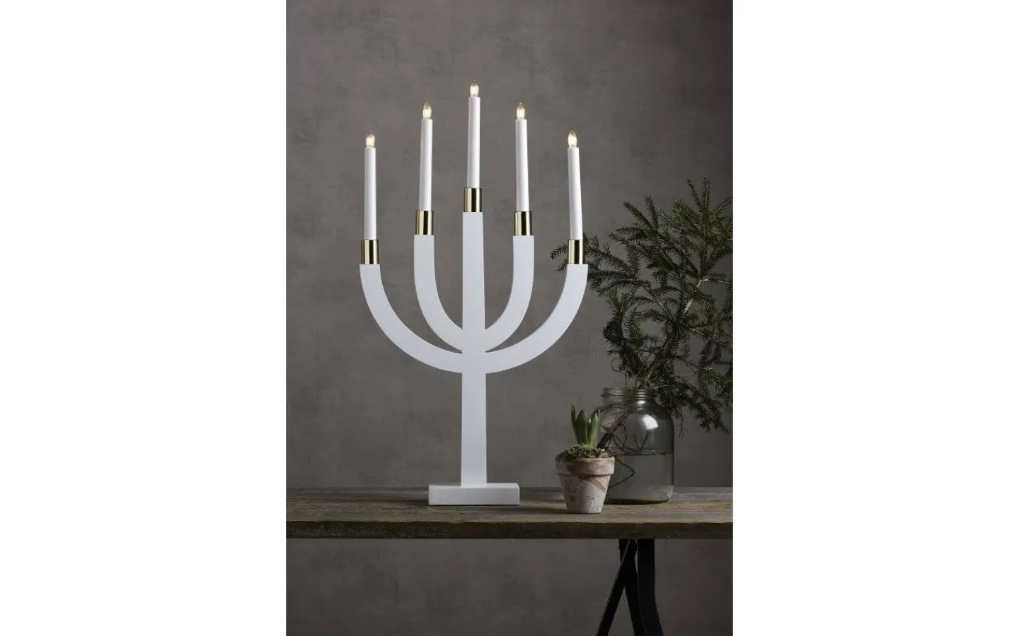 Visa Alla Adventsljusstakar|Adventsljusstakar 61-120 Cm<Star Trading Elias Adventsljusstake Vit/Mässing 67cm