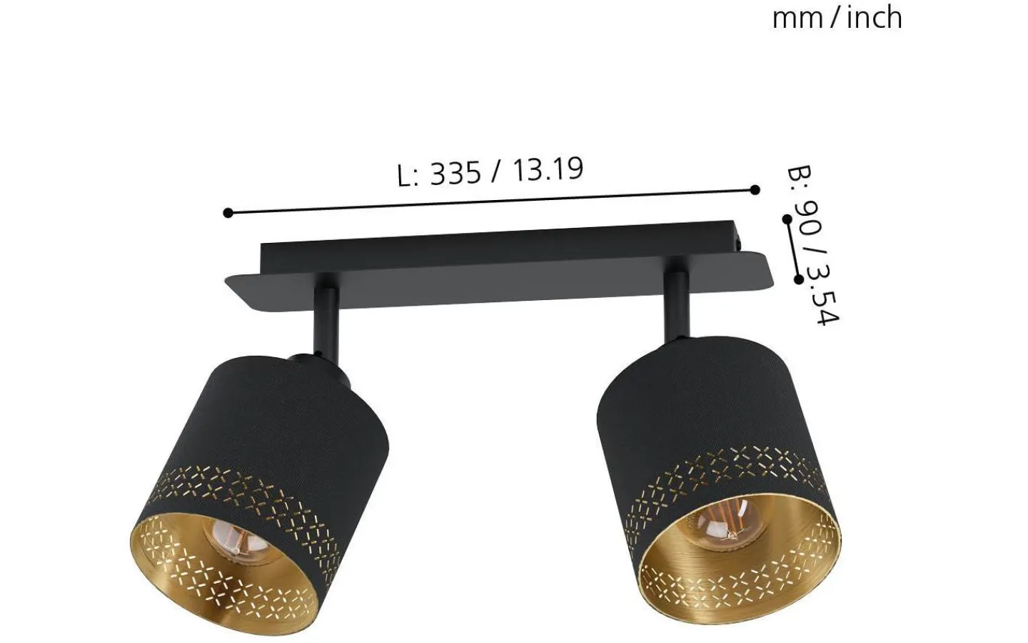 Avlånga Takspotlights|Takspot Med 2 Lampor<Eglo Esteperra Takspotlight 34cm Svart/Guld