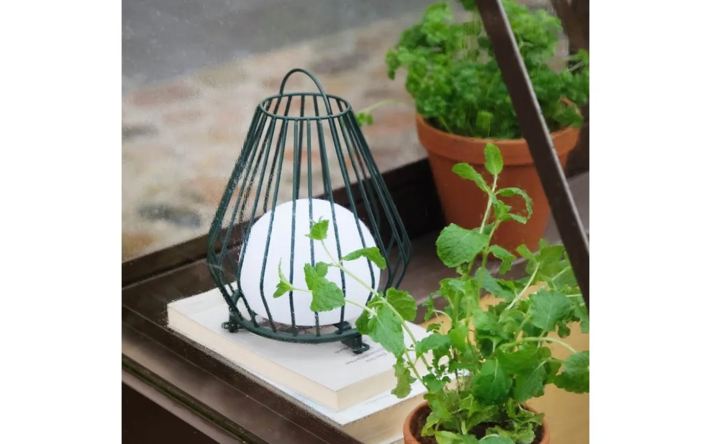 Evesham Laddbar/Solcells Lykta 23cm LED 2700K Grön IP44