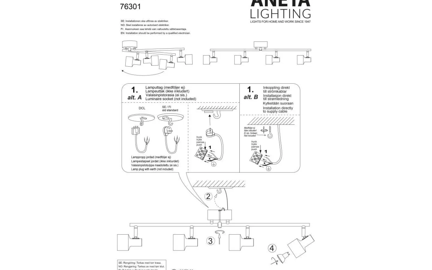 Aneta Ferdinand Takspotlight Vikbar 100cm Svart/Guld* Avlånga Takspotlights|Takspot Med Minst 4 Lampor