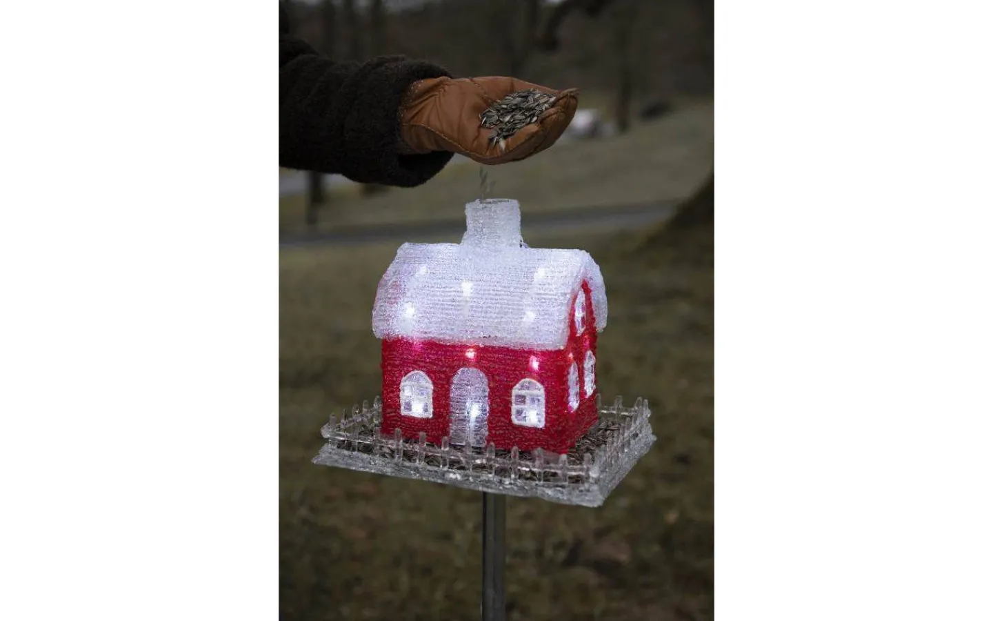 Konstsmide Fågelbord med Spett 92cm Neutralvit IP44* Julpynt Utomhus